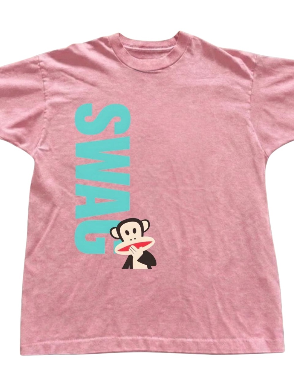 Gildan Pink Short Sleeve Tee with Turquoise SWAG Graphic and Monkey